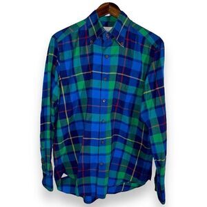 Giannetto Portofino Blue & Green Plaid Flannel Button Down